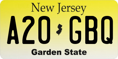 NJ license plate A20GBQ