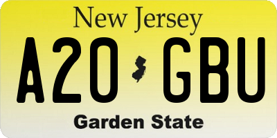NJ license plate A20GBU