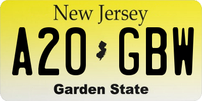 NJ license plate A20GBW
