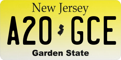 NJ license plate A20GCE