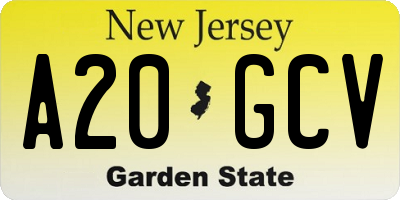 NJ license plate A20GCV