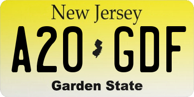 NJ license plate A20GDF