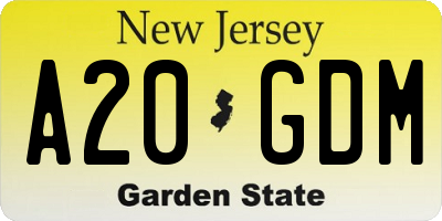 NJ license plate A20GDM