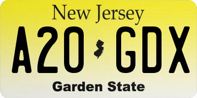 NJ license plate A20GDX