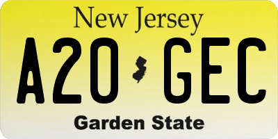 NJ license plate A20GEC