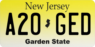 NJ license plate A20GED