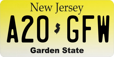 NJ license plate A20GFW