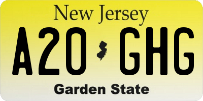 NJ license plate A20GHG