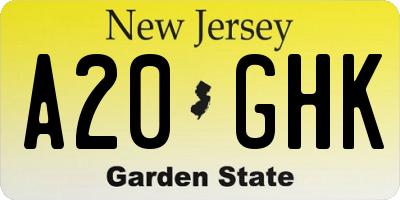 NJ license plate A20GHK