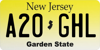 NJ license plate A20GHL