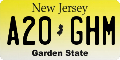 NJ license plate A20GHM