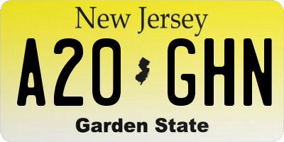 NJ license plate A20GHN