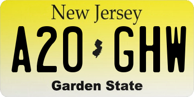 NJ license plate A20GHW