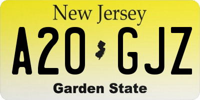 NJ license plate A20GJZ