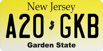 NJ license plate A20GKB
