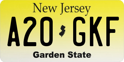 NJ license plate A20GKF