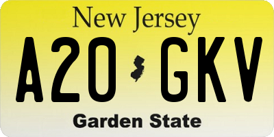 NJ license plate A20GKV