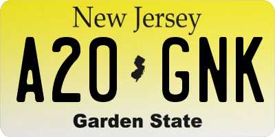 NJ license plate A20GNK