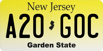 NJ license plate A20GOC