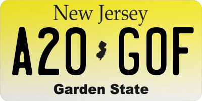 NJ license plate A20GOF