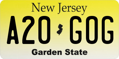 NJ license plate A20GOG
