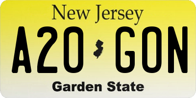 NJ license plate A20GON