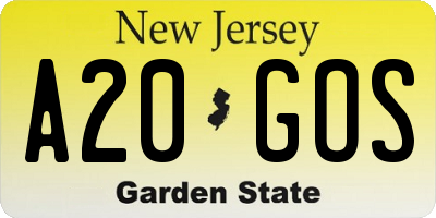 NJ license plate A20GOS