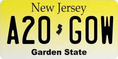 NJ license plate A20GOW