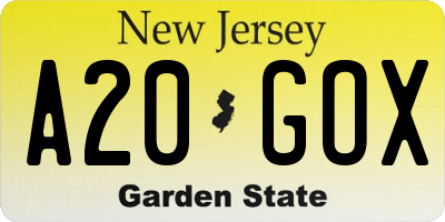 NJ license plate A20GOX
