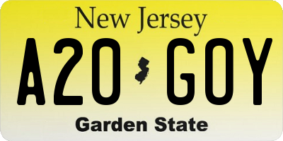 NJ license plate A20GOY