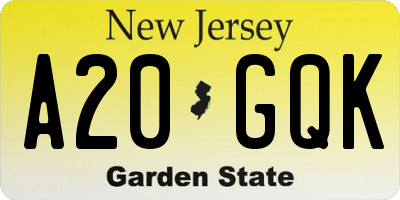NJ license plate A20GQK