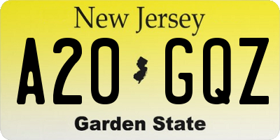 NJ license plate A20GQZ