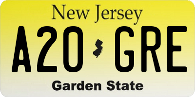 NJ license plate A20GRE