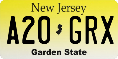NJ license plate A20GRX