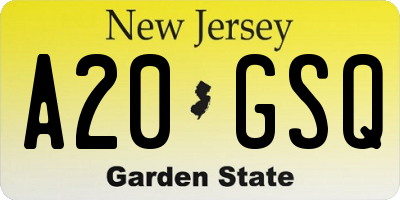 NJ license plate A20GSQ