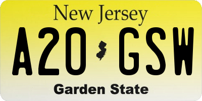NJ license plate A20GSW