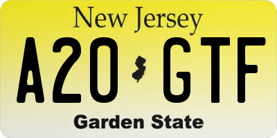 NJ license plate A20GTF