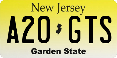 NJ license plate A20GTS