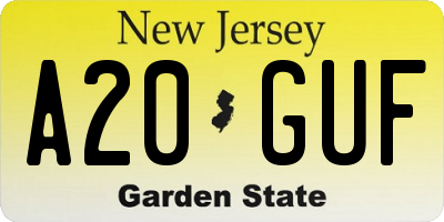 NJ license plate A20GUF