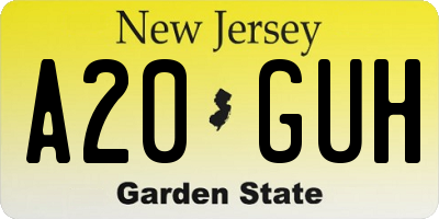 NJ license plate A20GUH