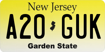 NJ license plate A20GUK
