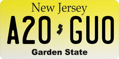 NJ license plate A20GUO