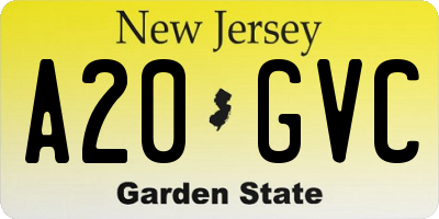 NJ license plate A20GVC