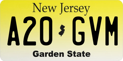 NJ license plate A20GVM