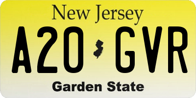 NJ license plate A20GVR