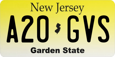 NJ license plate A20GVS