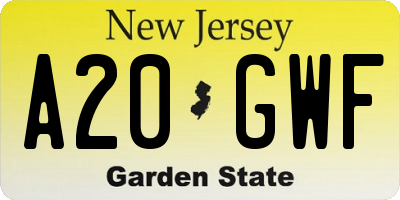 NJ license plate A20GWF
