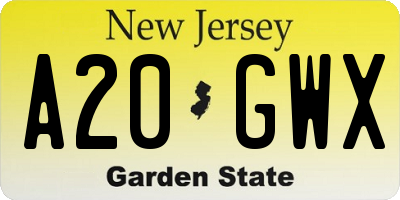 NJ license plate A20GWX