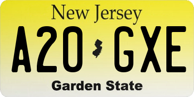 NJ license plate A20GXE