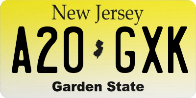 NJ license plate A20GXK